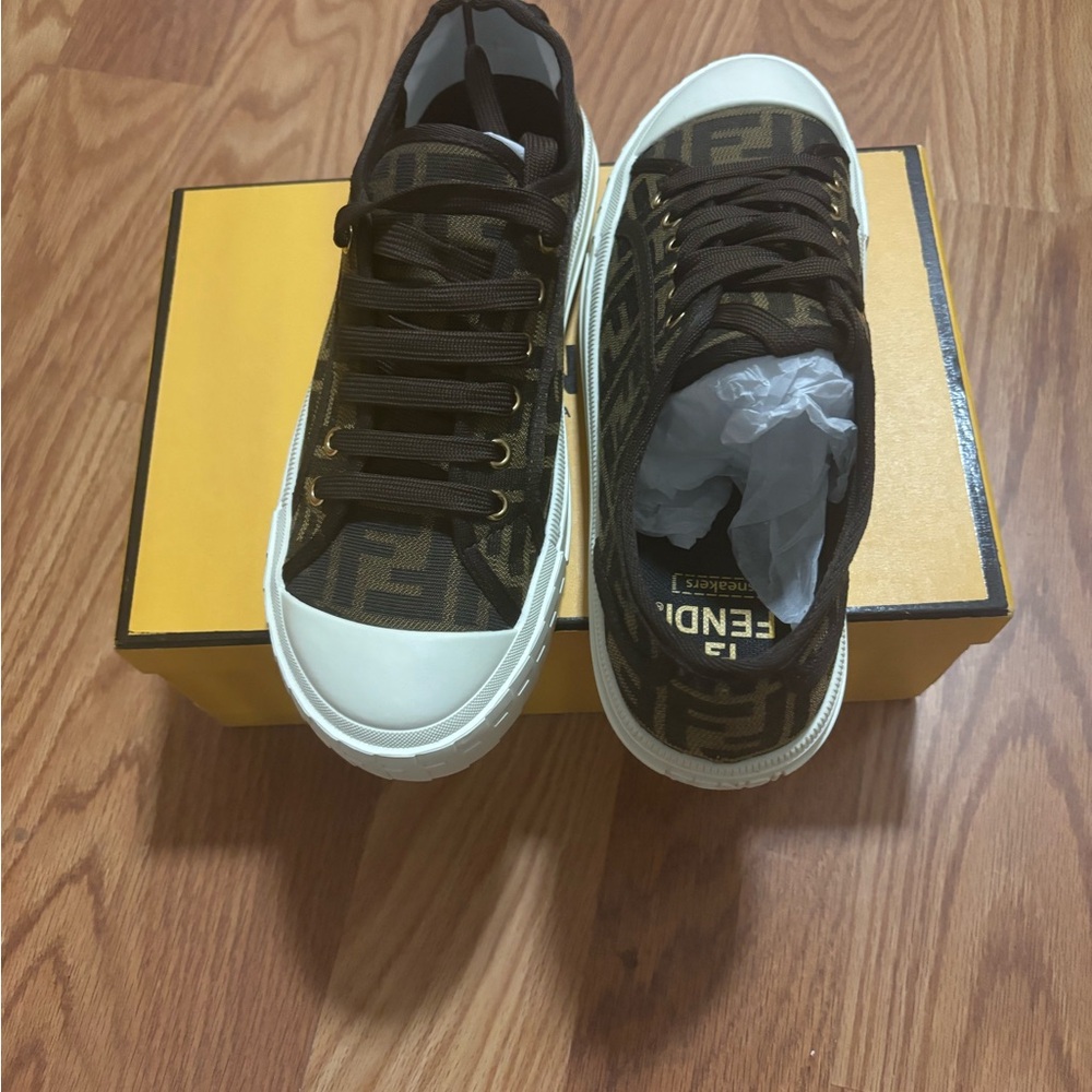 Fendi Brown and White Sneakers Casual Lifestyle
